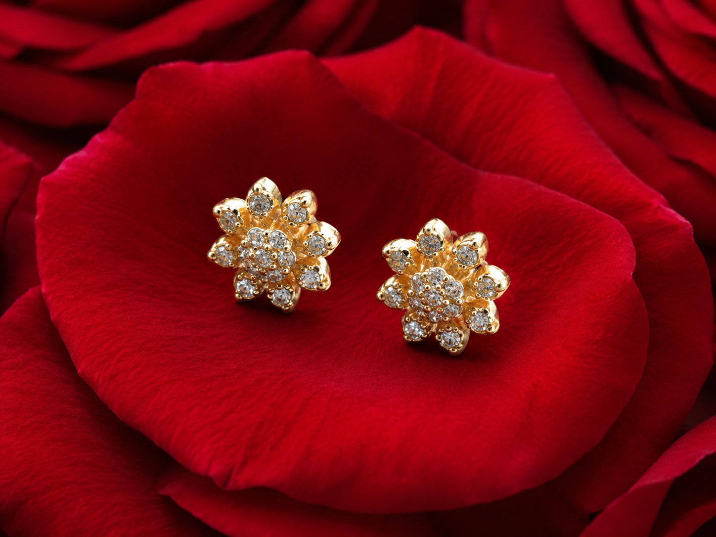 ZILA Gold-Tone Floral Crystal Earrings for Women | Party, Wedding & Daily Wear