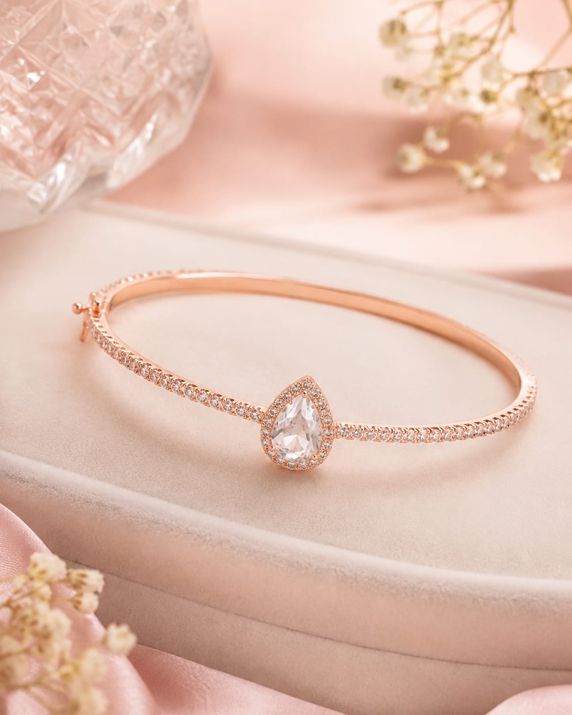 Rose Gold Teardrop Crystal Tennis Bracelet